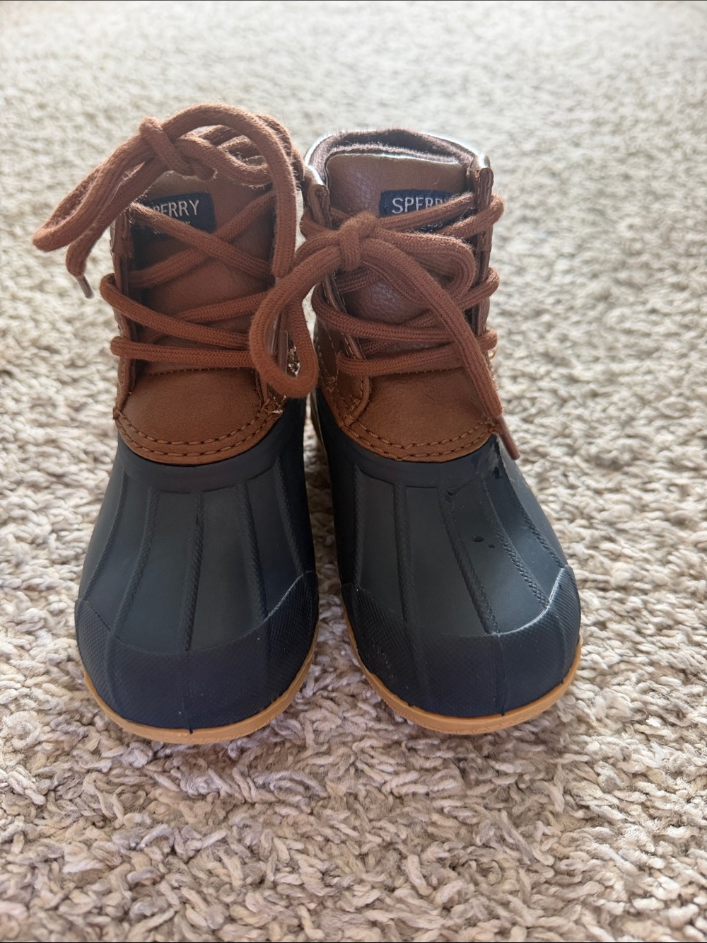 Sperry Kids Brown Leather and Black Rubber Duck Boots